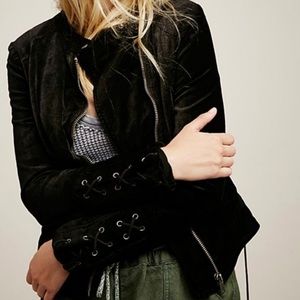 Free people black velvet moto style jacket size medium super flattering.
